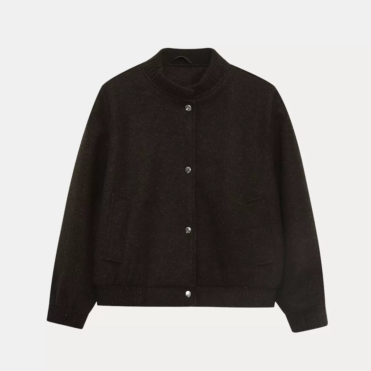 Stand-Collar Button Bomber Jacket