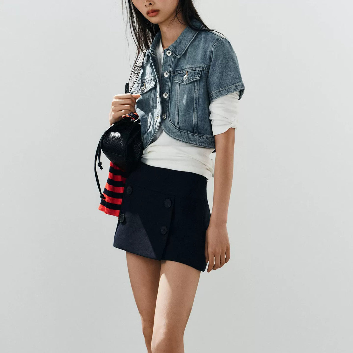 Low-Rise Striped Culotte Skirt