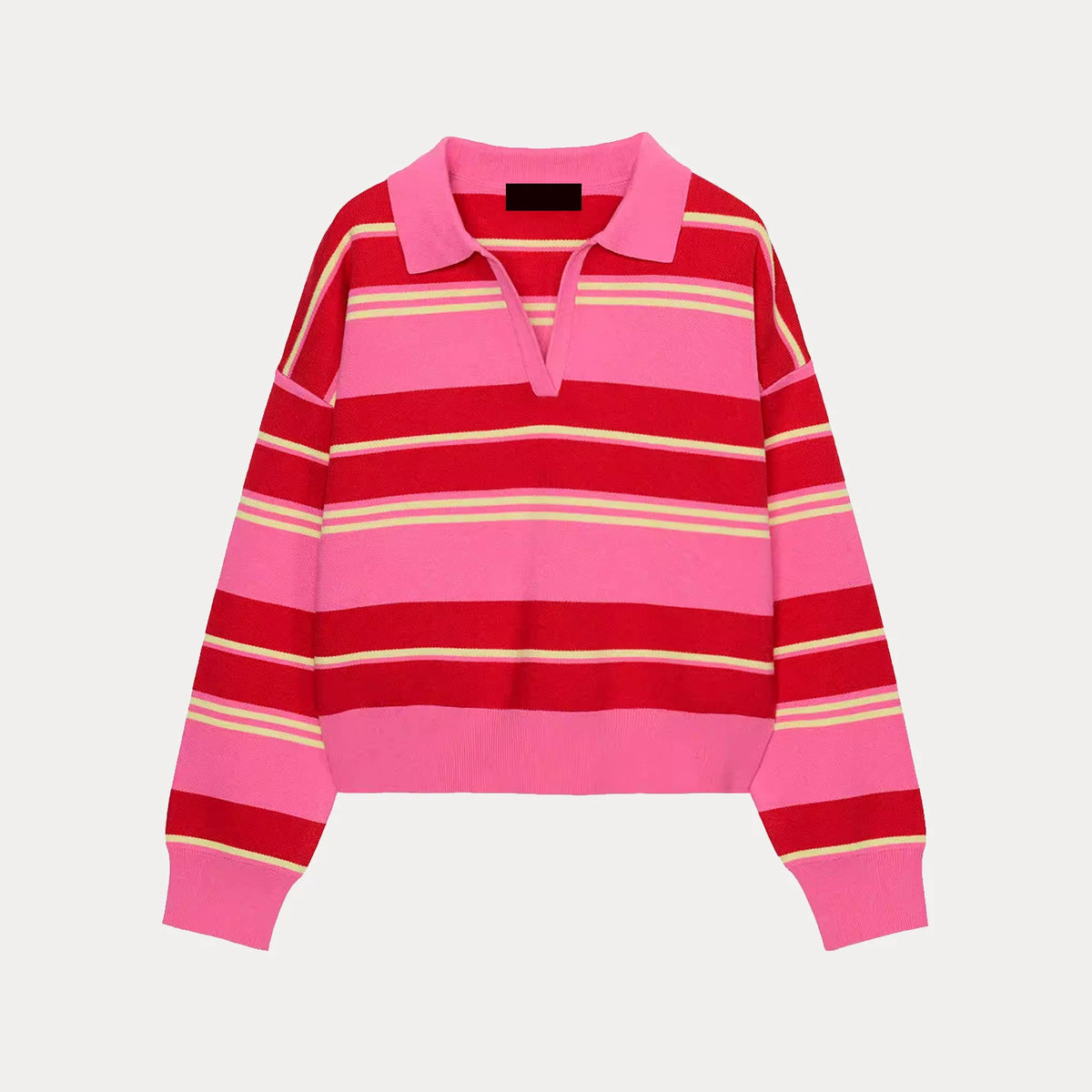 Long-Sleeve Striped Knit Polo