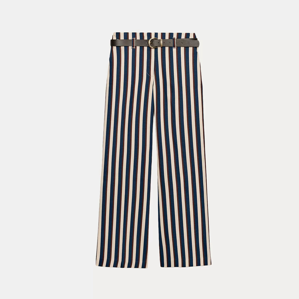 Striped Belted Straight-Leg Trousers