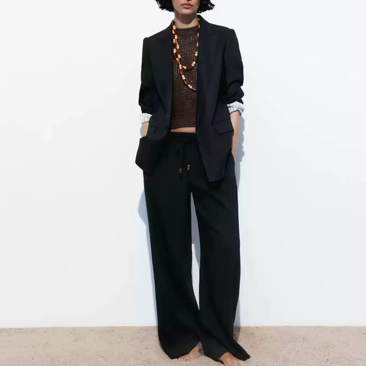 Single-Button Rolled-Cuff Blazer