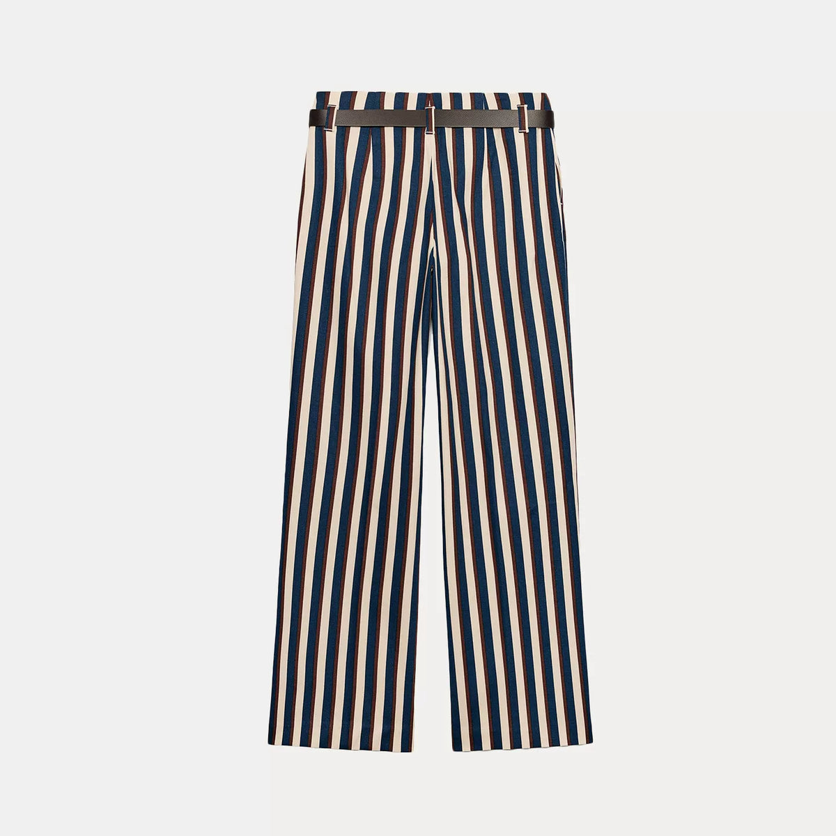 Striped Belted Straight-Leg Trousers