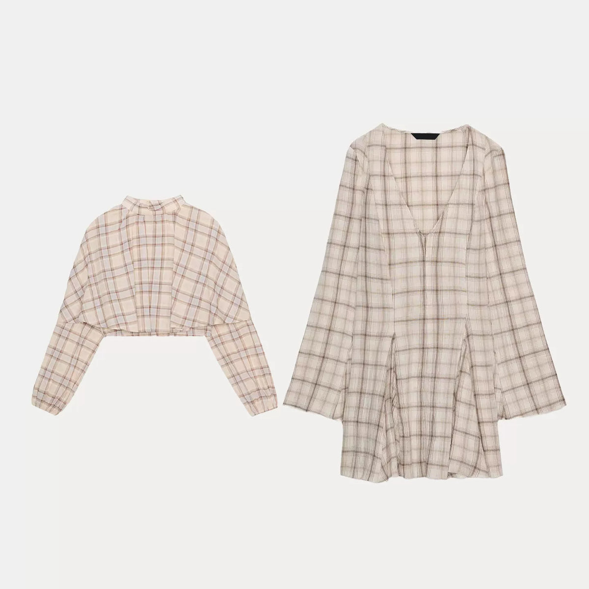 Plaid Layered Top and Mini Dress Set