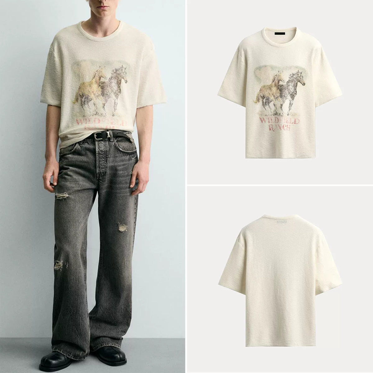 Contrast Print Knit T-Shirt
