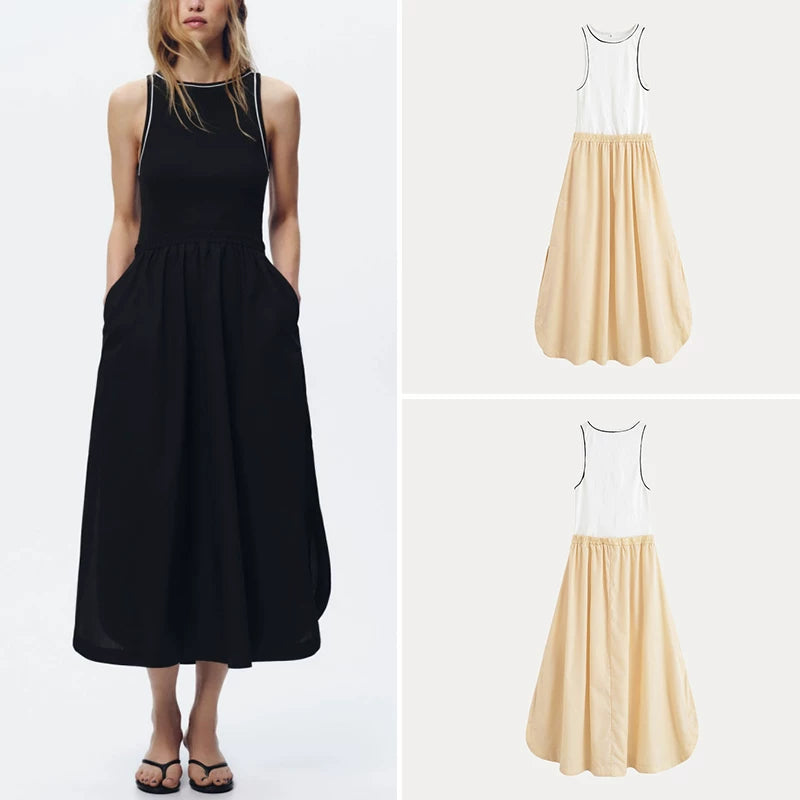 Striped Panelled Sleeveless Dress