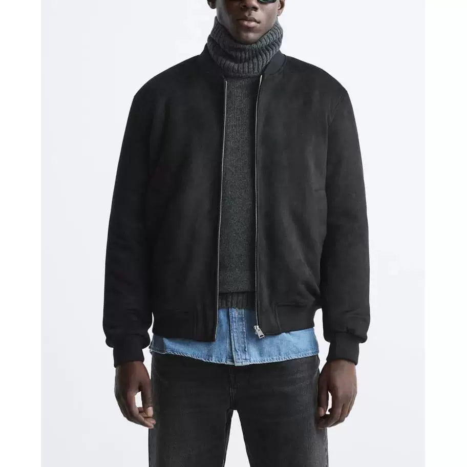 Suede-Effect Stand Collar Jacket