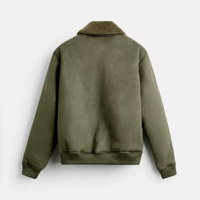 Suede-Effect Panel Zip Jacket