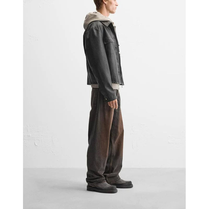 Washed Faux Leather Zip Jacket in Black
