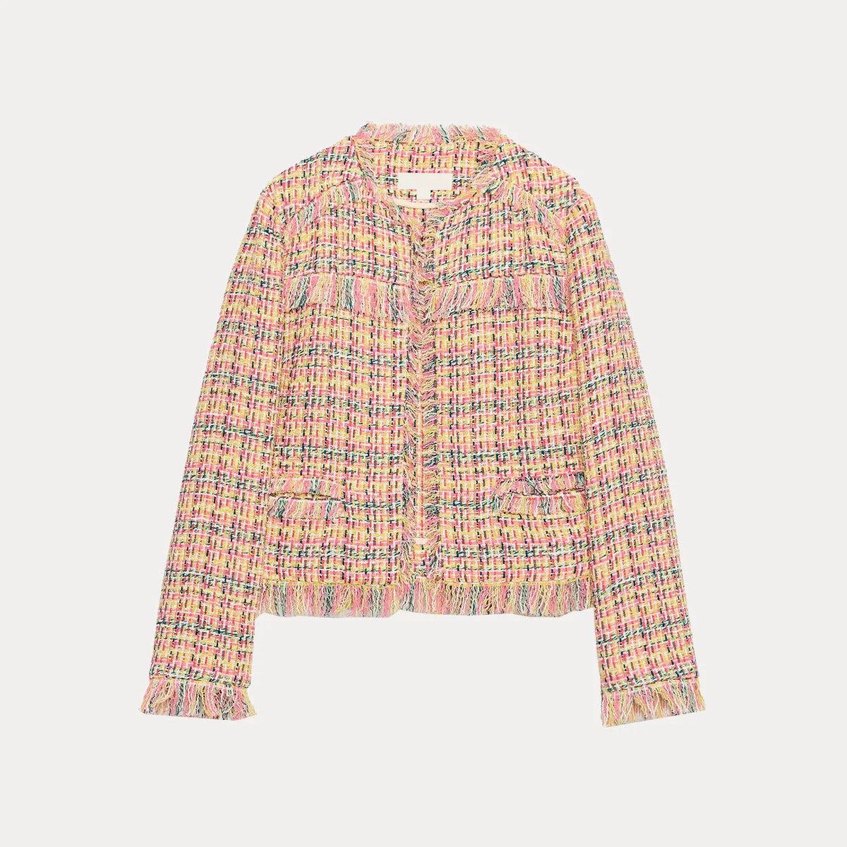 Fringe-Textured Open-Front Jacket