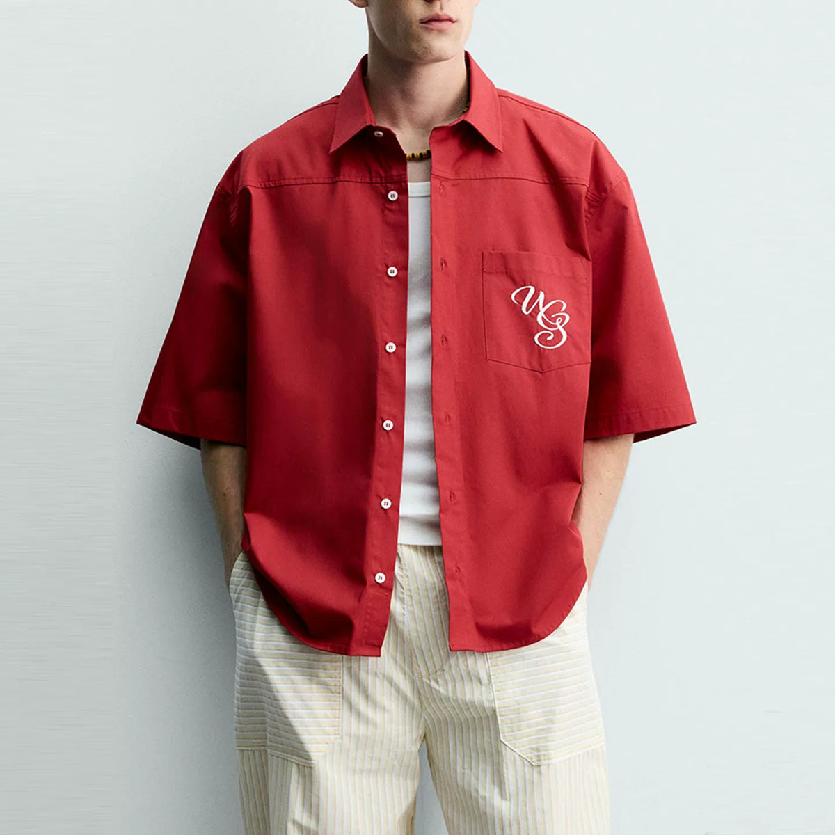 Contrast Embroidered Short-Sleeve Shirt