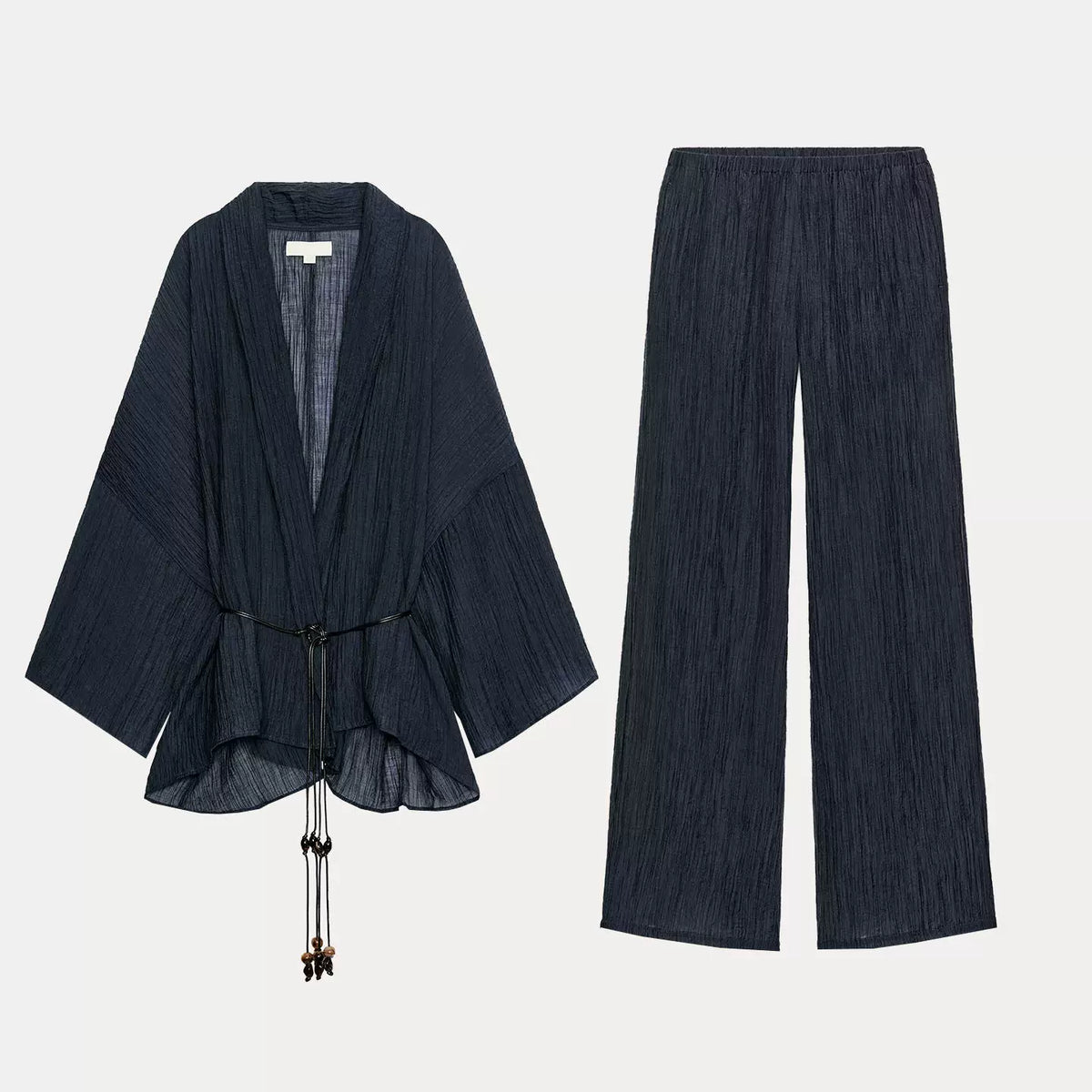 V-Neck Belted Jacket and Wide-Leg Set