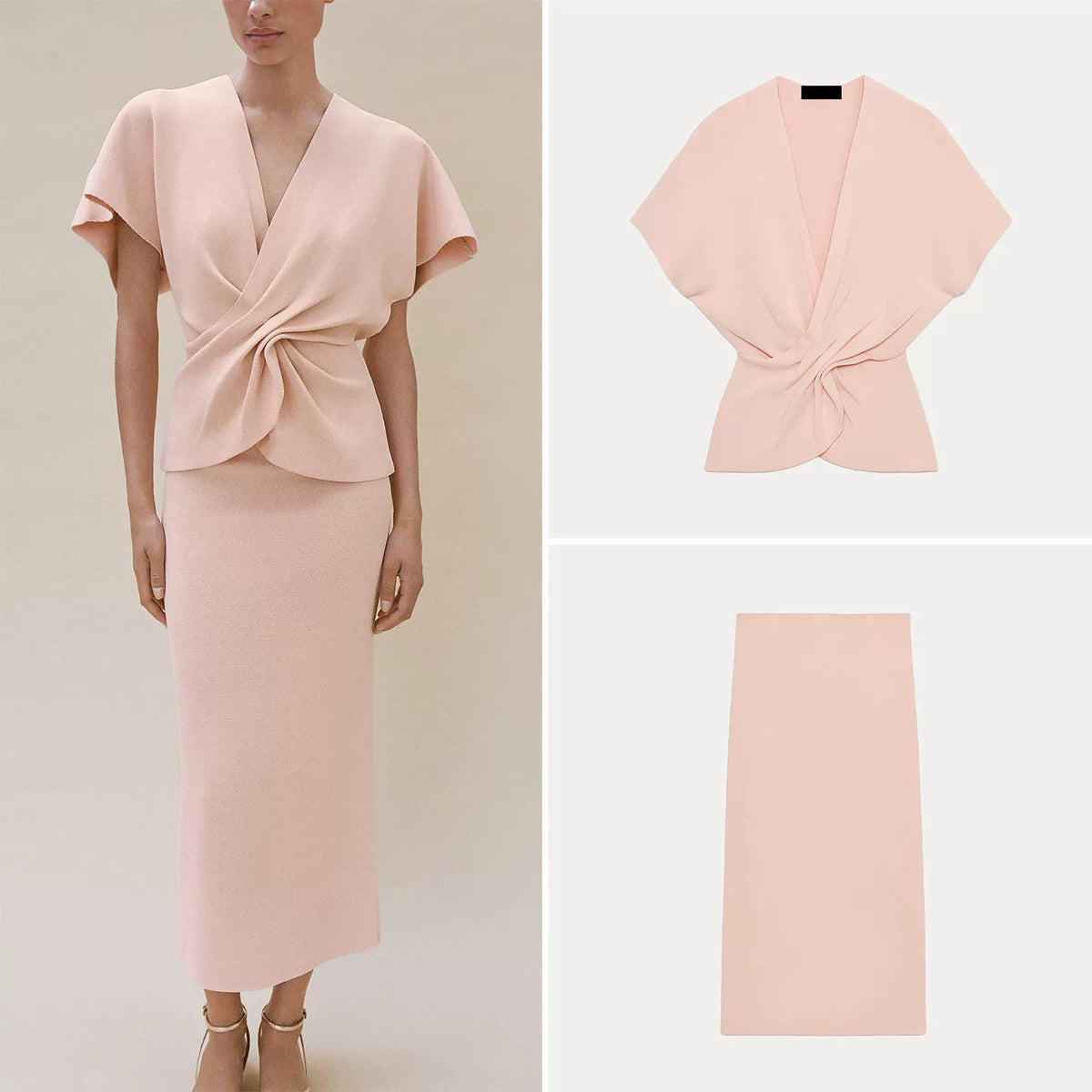 Pleated Knit Top and Midi Skirt Set