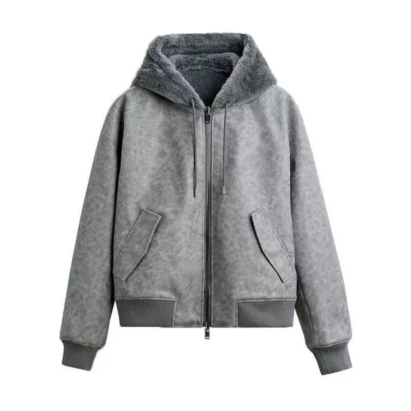 Reversible Hooded Pilot Jacket in Dark Gray