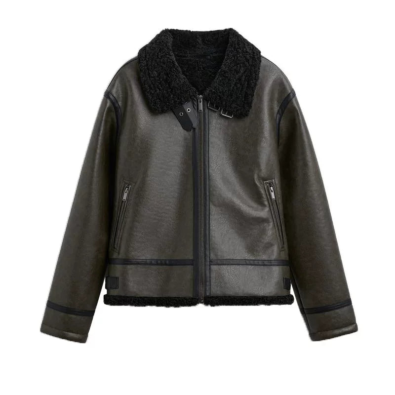 Faux Fur-Lined Faux Leather Jacket