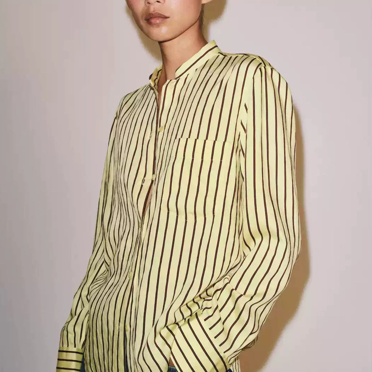 Striped Crew-Neck Pocket Shirt