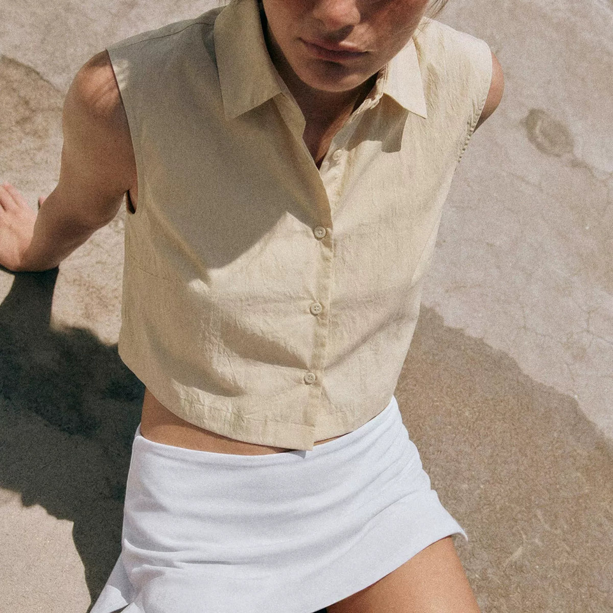 Sleeveless Collared Sculpted-Back Top