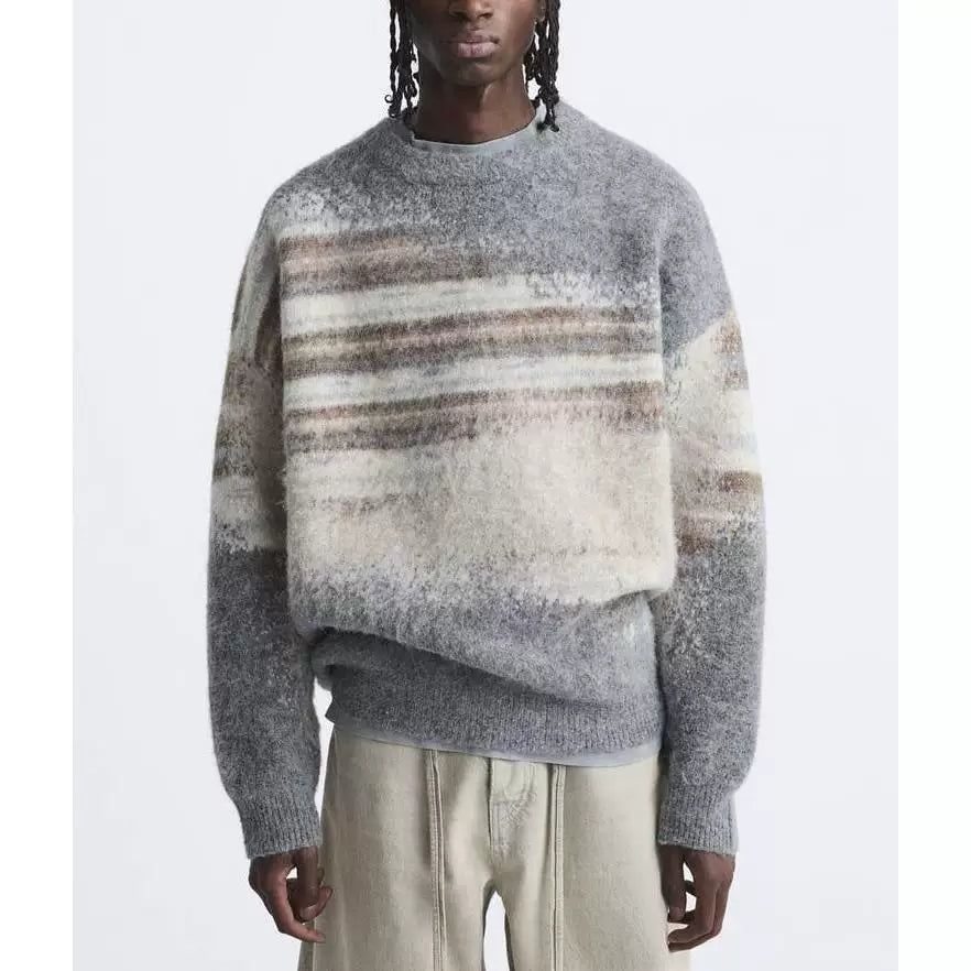 Brushed Striped Crew Neck Sweater