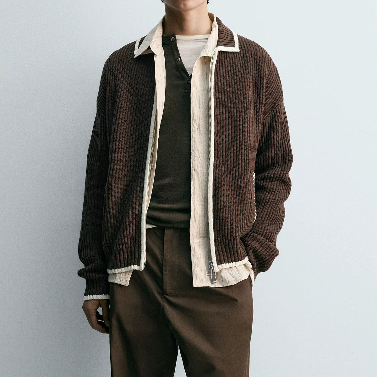 Contrast Ribbed Knit Jacket