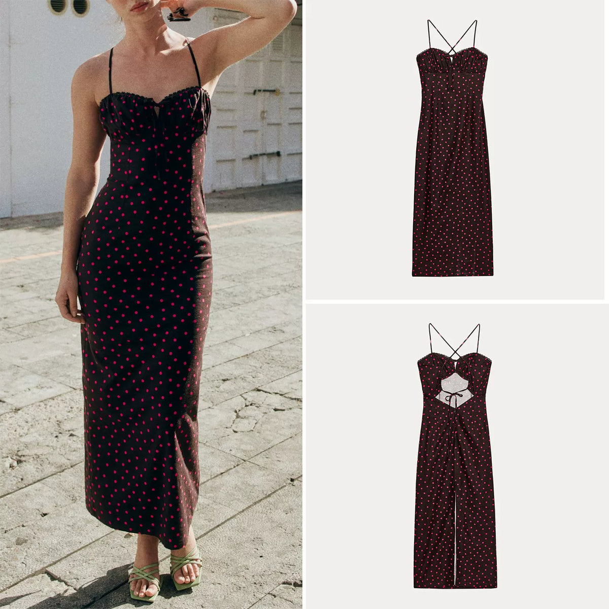 Polka Dot V-Neck Midi Dress