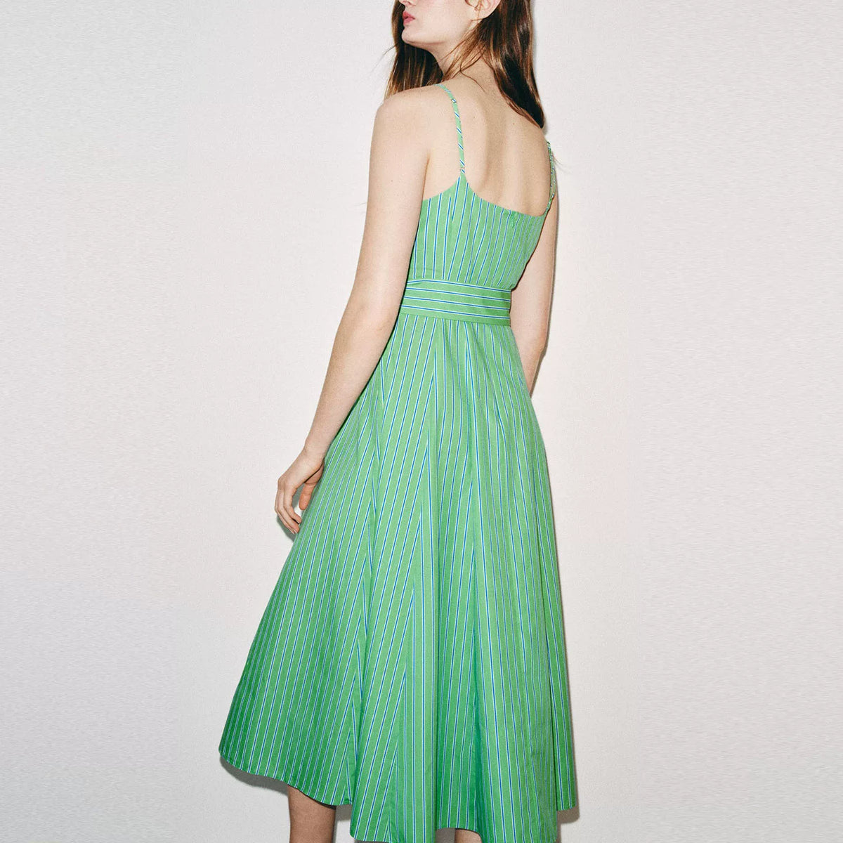 Striped Belted Midi Slip Dress