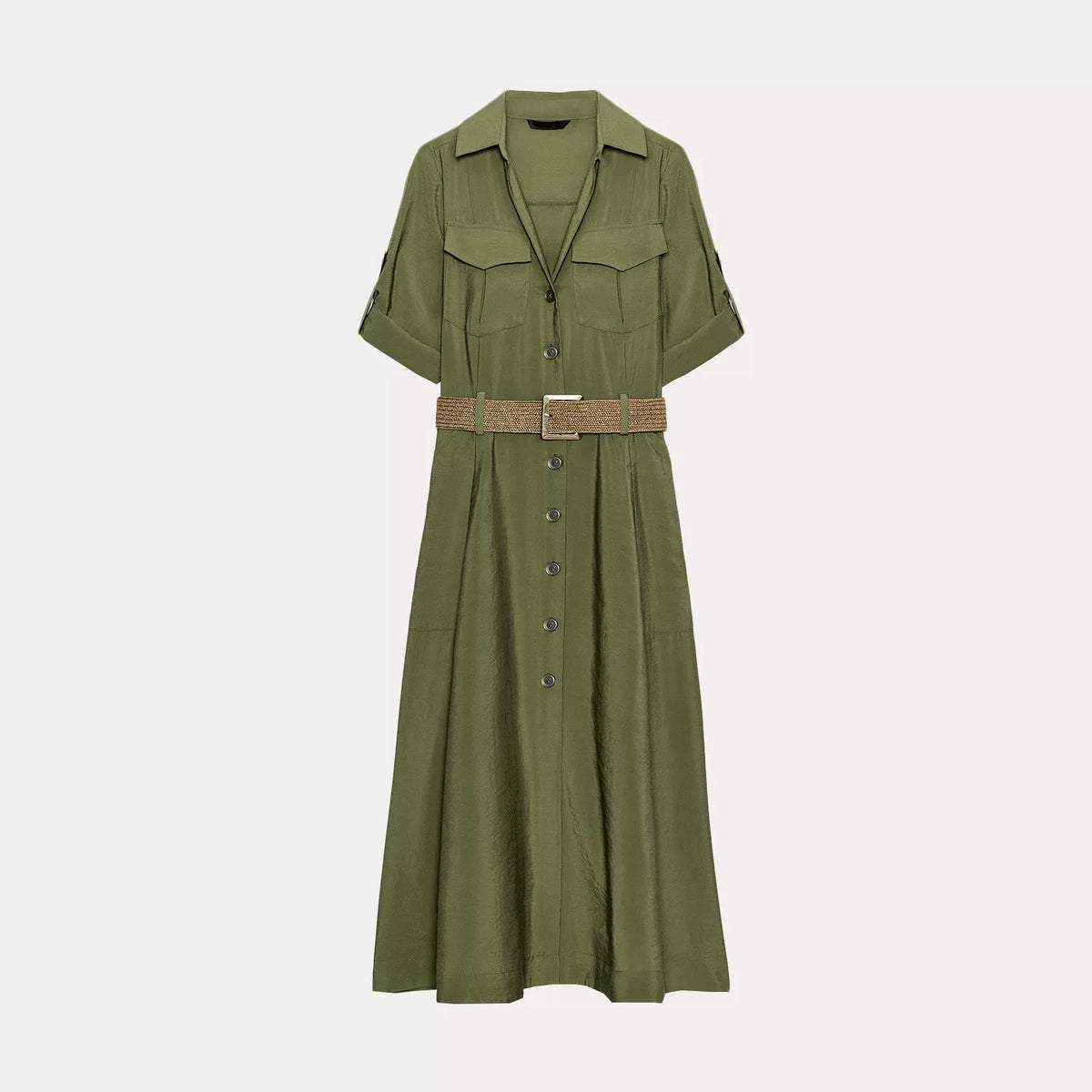 Belted Short-Sleeve Shirt Dress