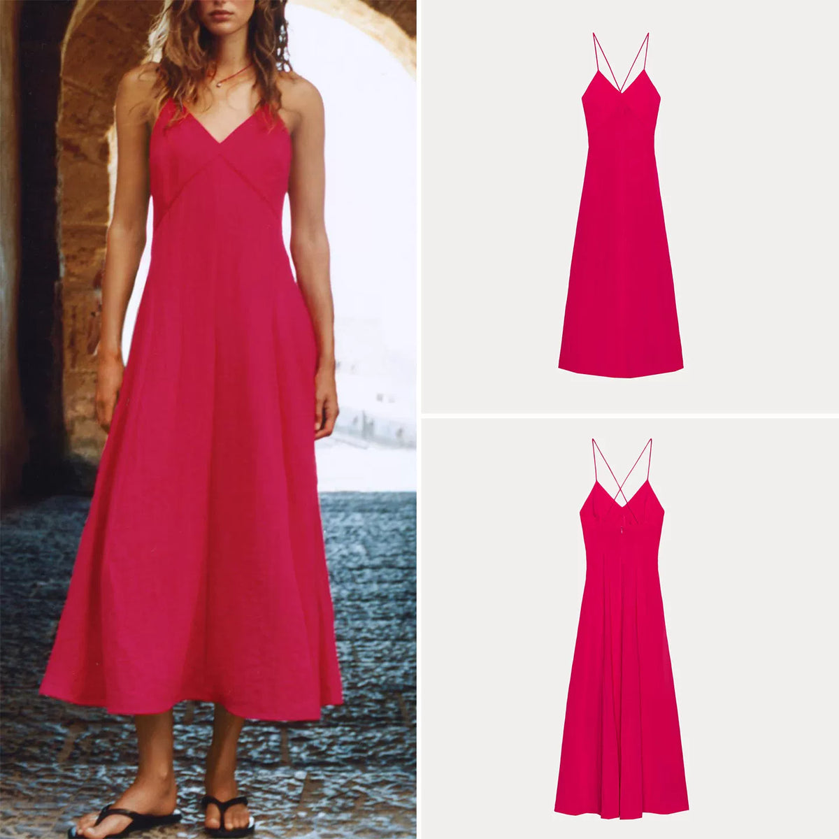 Cross-Back Midi Slip Dress
