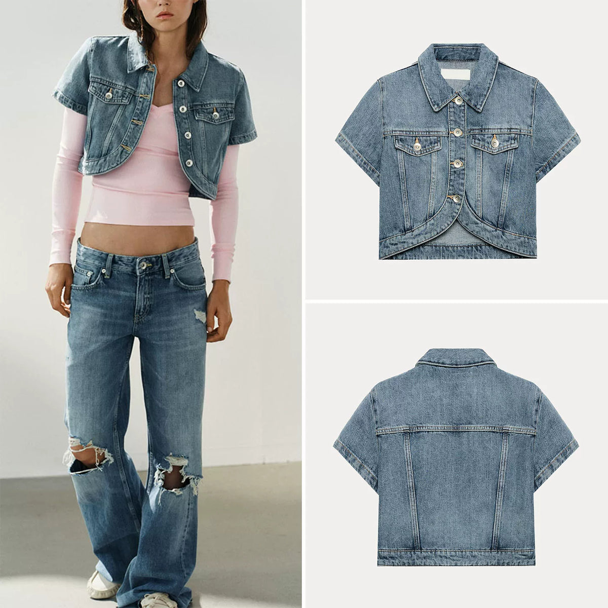 Asymmetric Cropped Denim Shirt