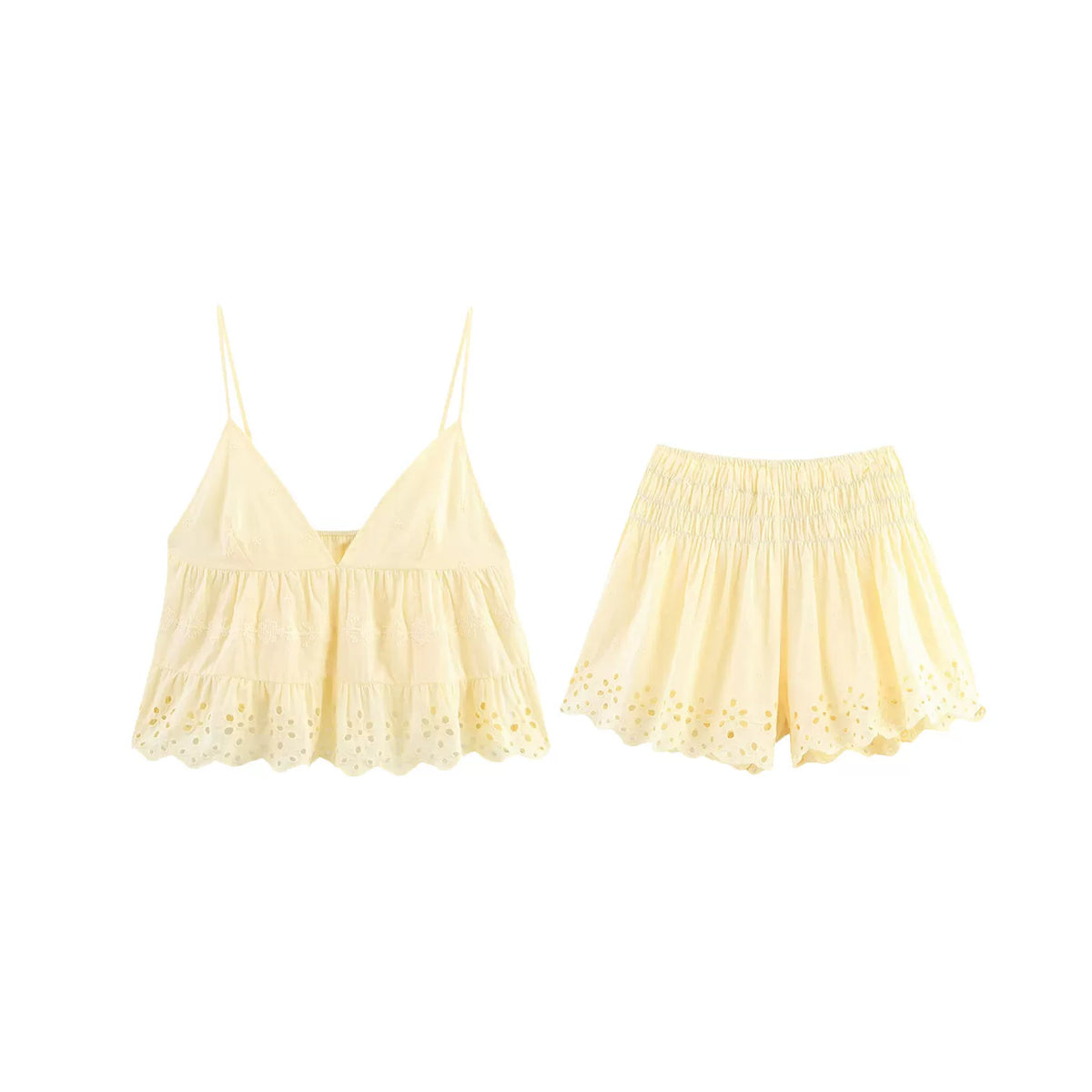 Strappy Top and Embroidered Shorts Set