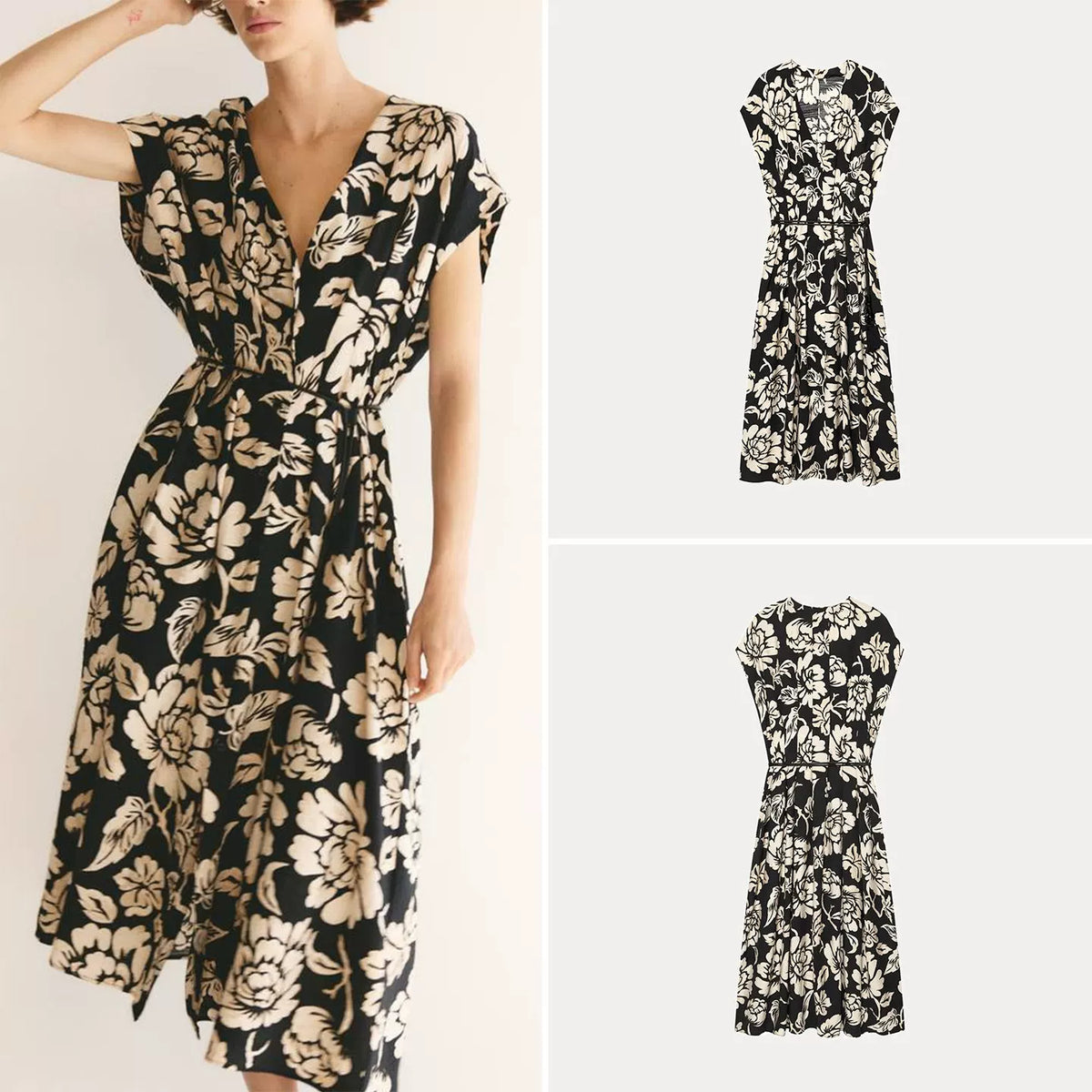 Button-Front Midi Dress