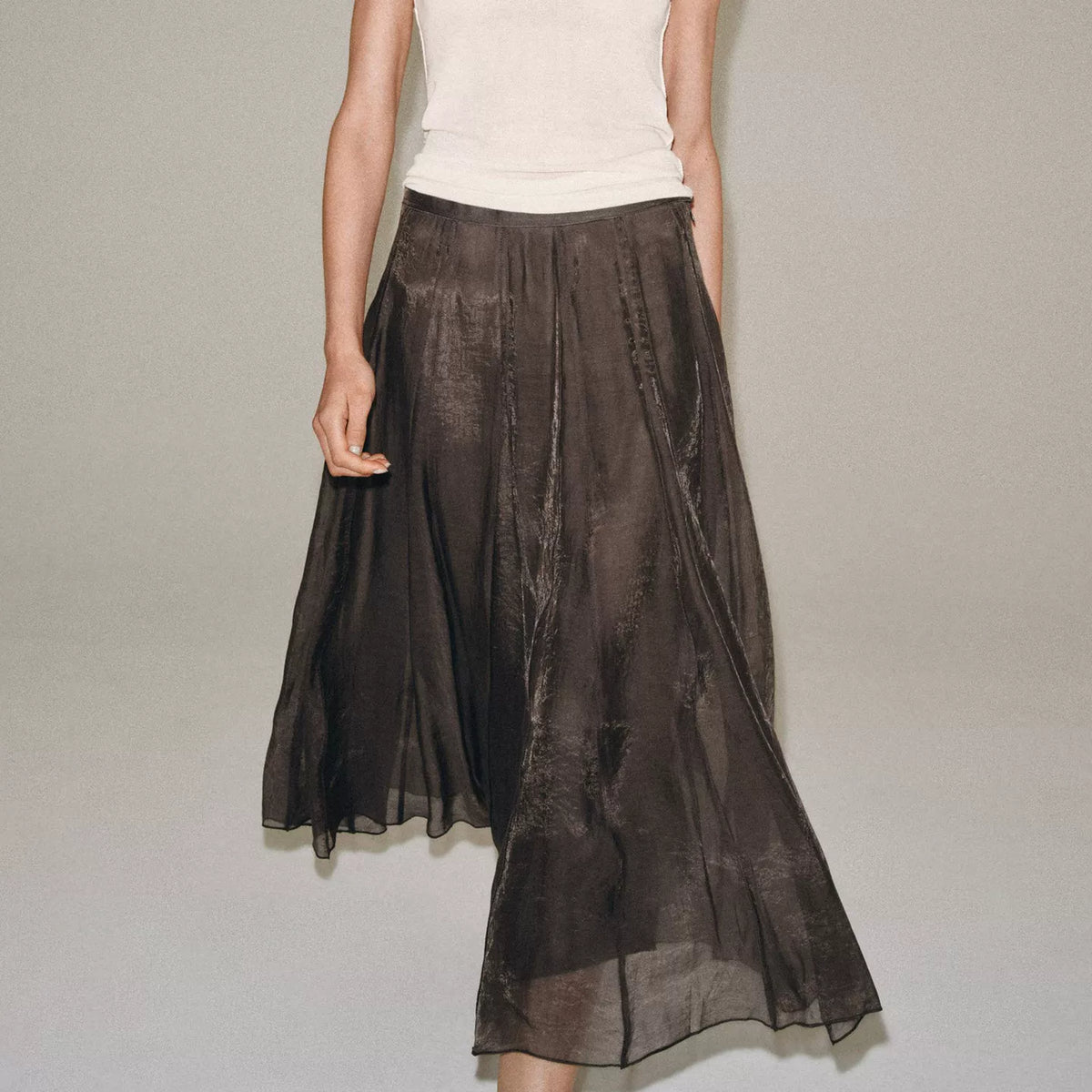 Draped Pleated Mid-Rise Skirt