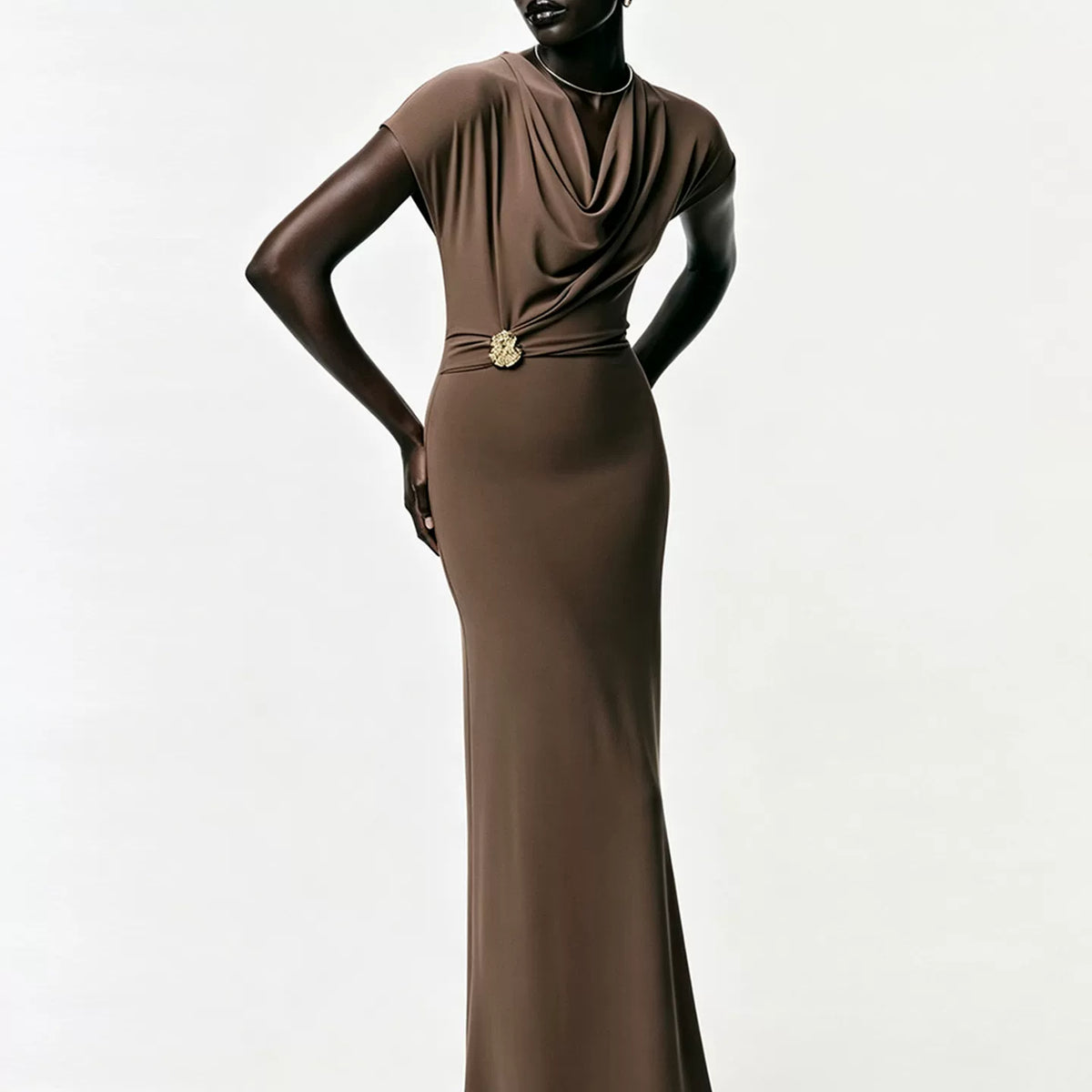 Metal-Trim Pleated Sleeveless Dress