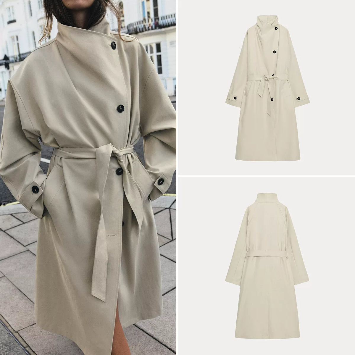 Double-Breasted Belted Long Trench