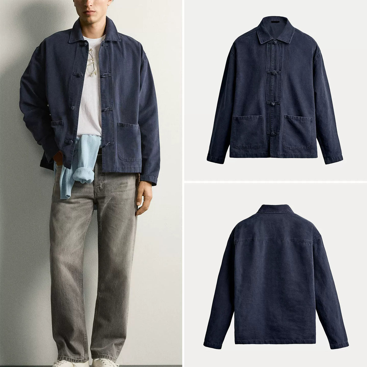 Knot-Button Slim Overshirt