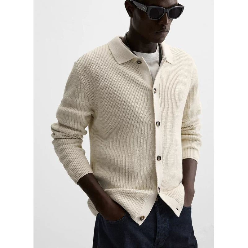 Textured Collared Knit Cardigan