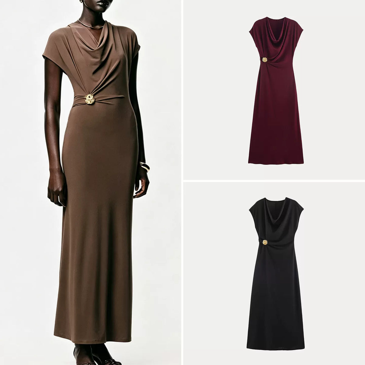 Metal-Trim Pleated Sleeveless Dress