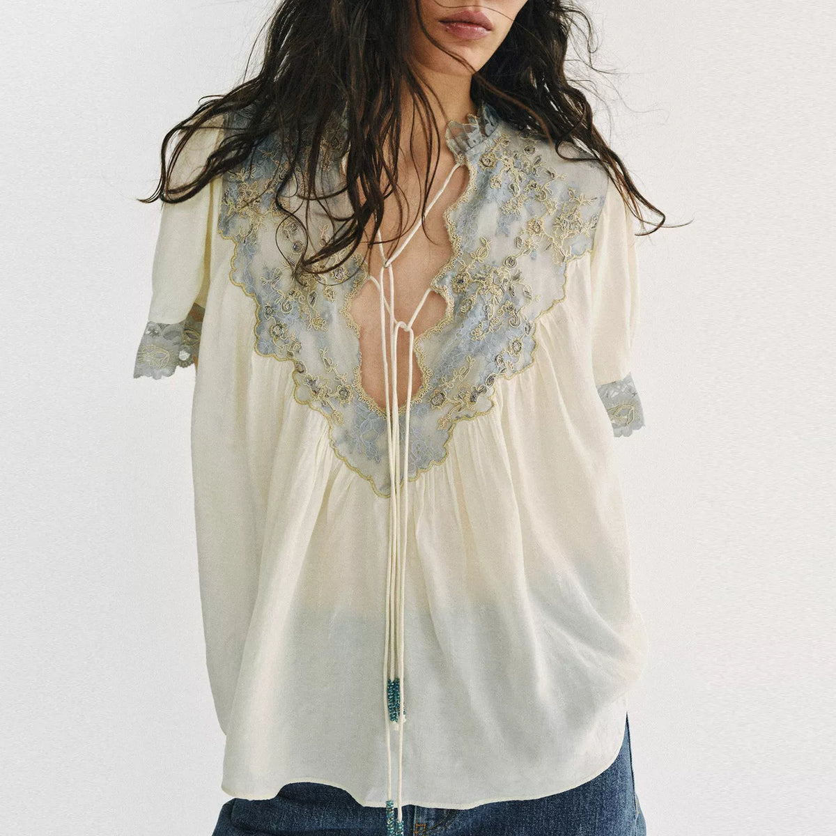 Lace Button-Up Shirt