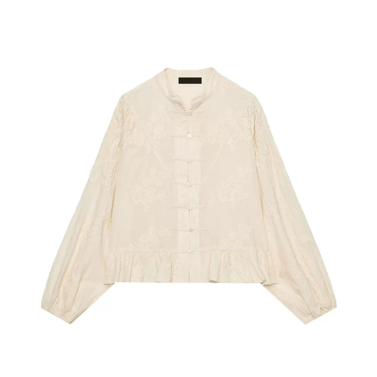 Embroidered Knot-Button Crew Shirt