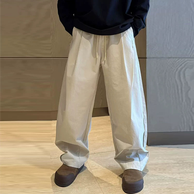 Pleated Straight-Leg Cargo Trousers