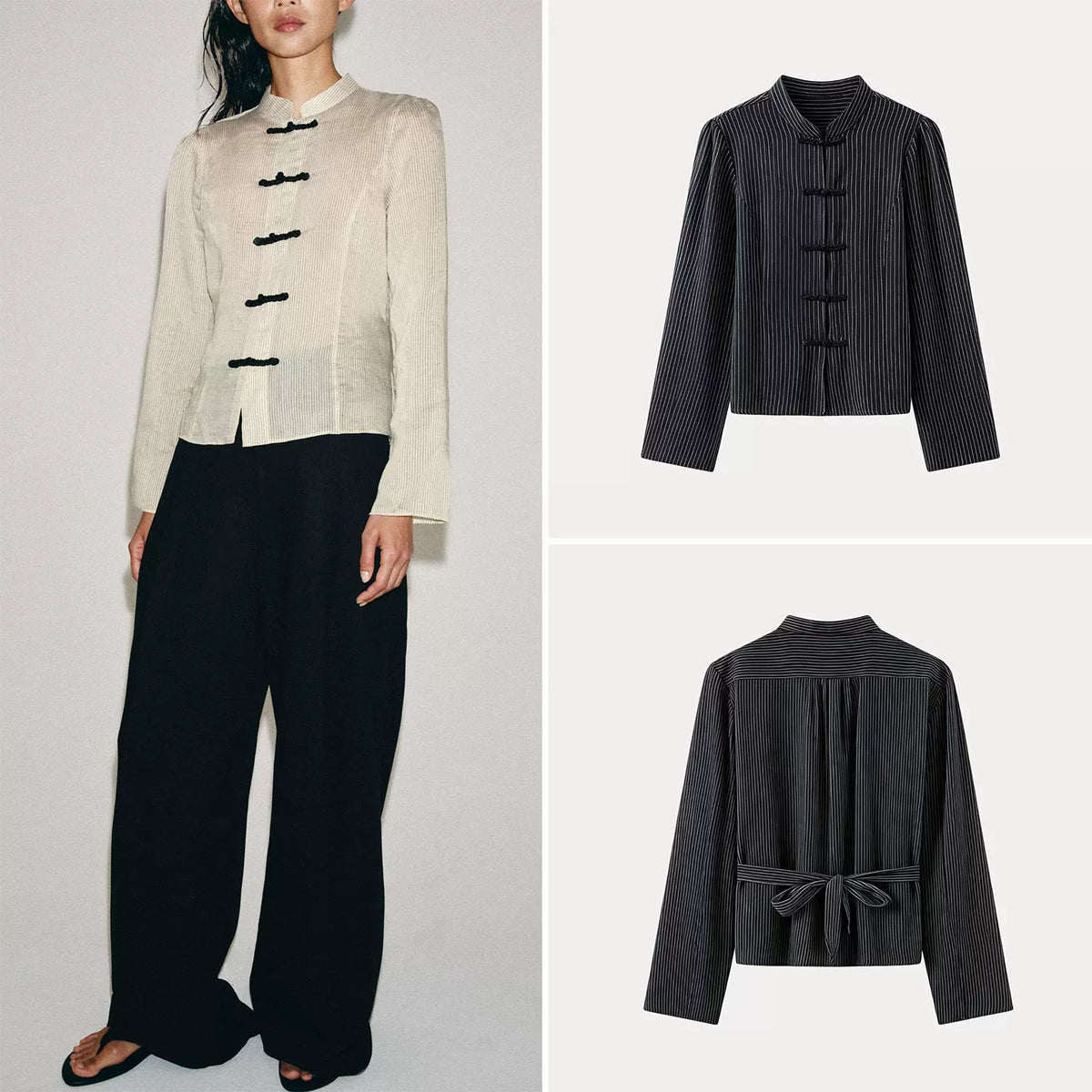 Striped Knot-Button Shirt
