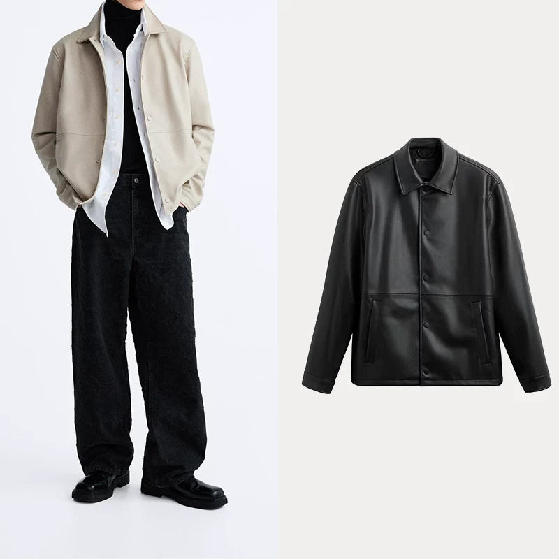 Faded Faux Leather Collar Jacket