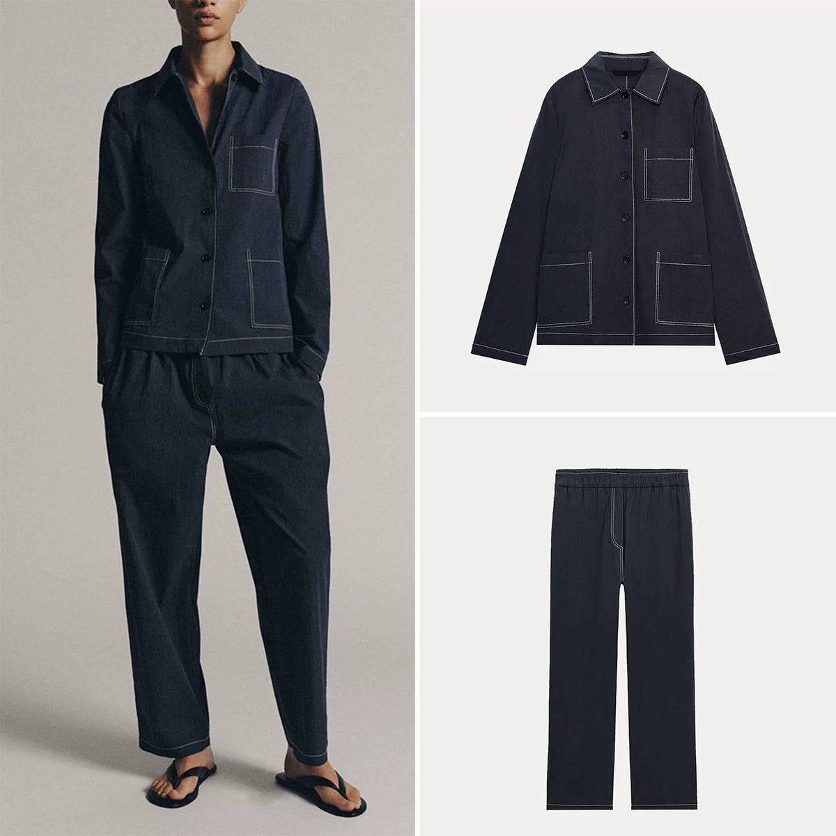 Contrast-Trim Shirt and Trousers Set