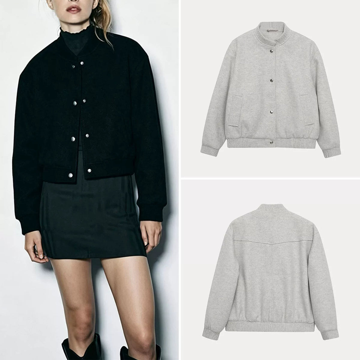 Stand-Collar Button Bomber Jacket