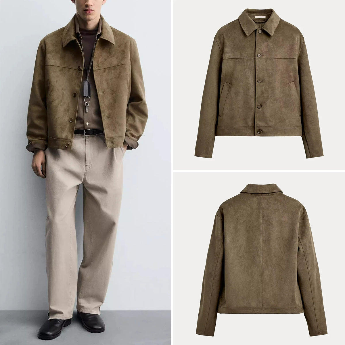 Suede-Effect Slim Straight Jacket