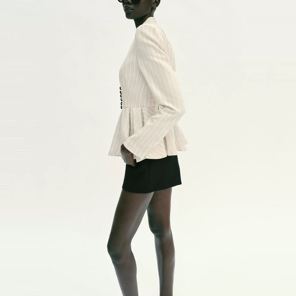 Striped V-Neck Short Hem Blazer