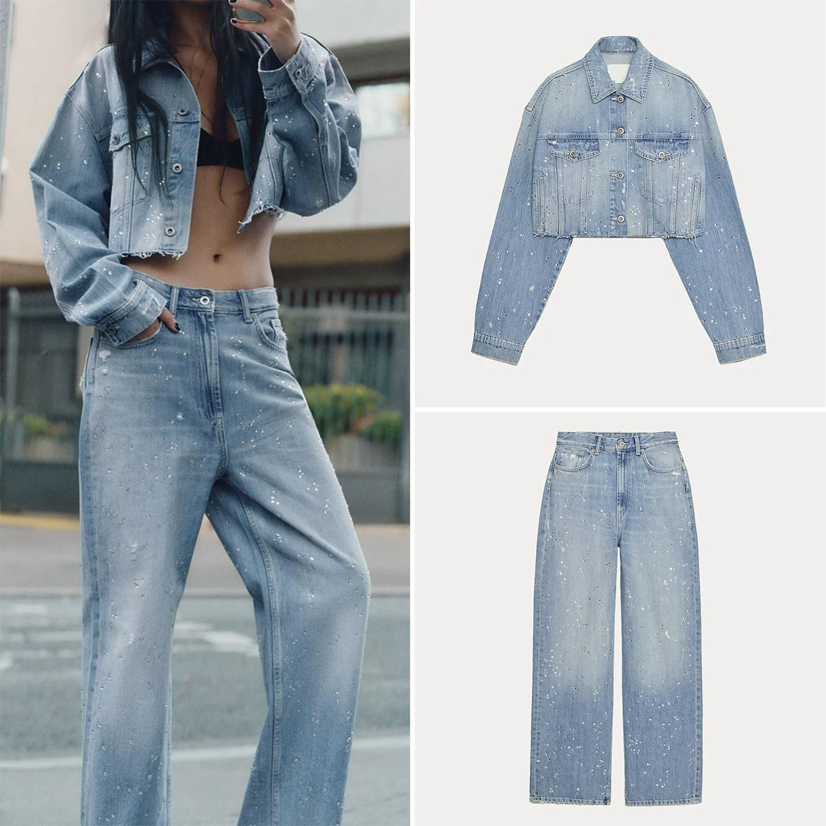Denim Jacket and High-Rise Jeans Set