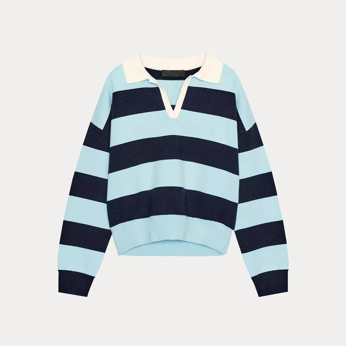 Long-Sleeve Striped Knit Polo