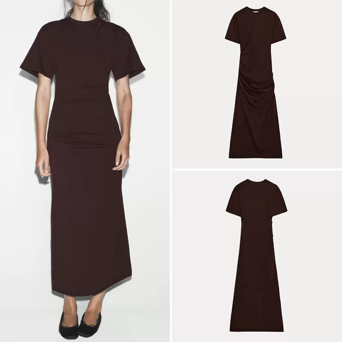 Ruched Brown Dress