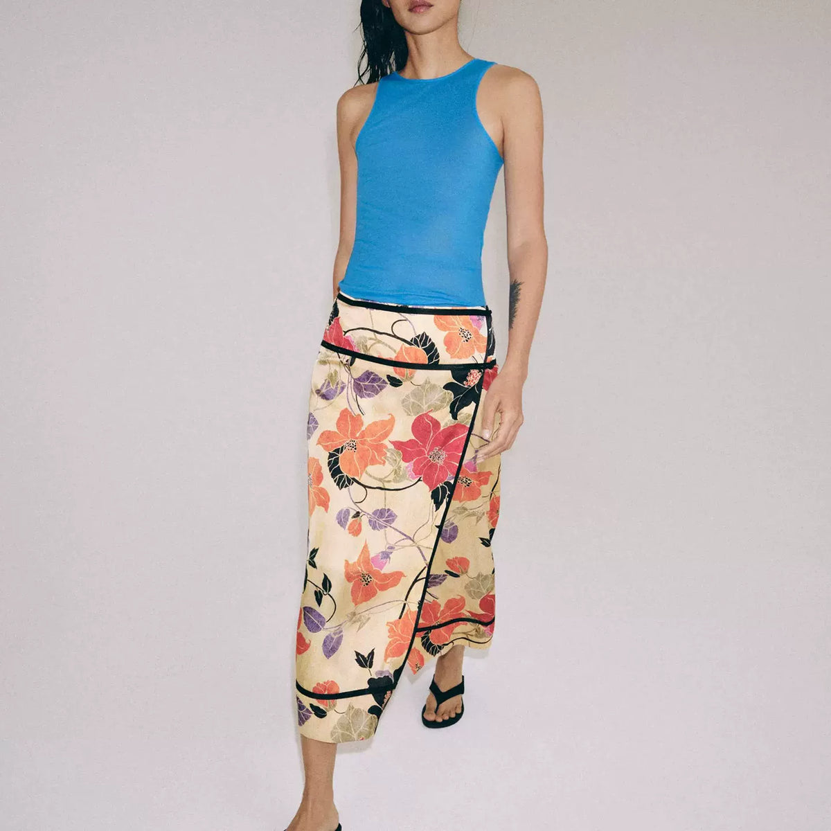Floral Sarong Straight Skirt