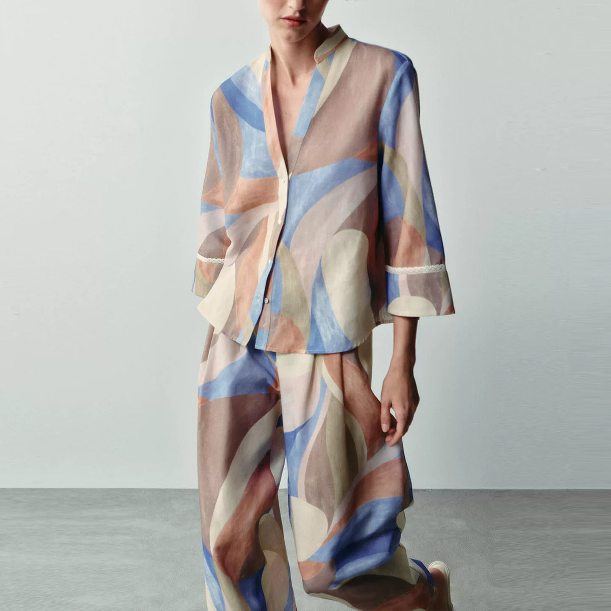 Floral Shirt and Wide-Leg Trouser Set