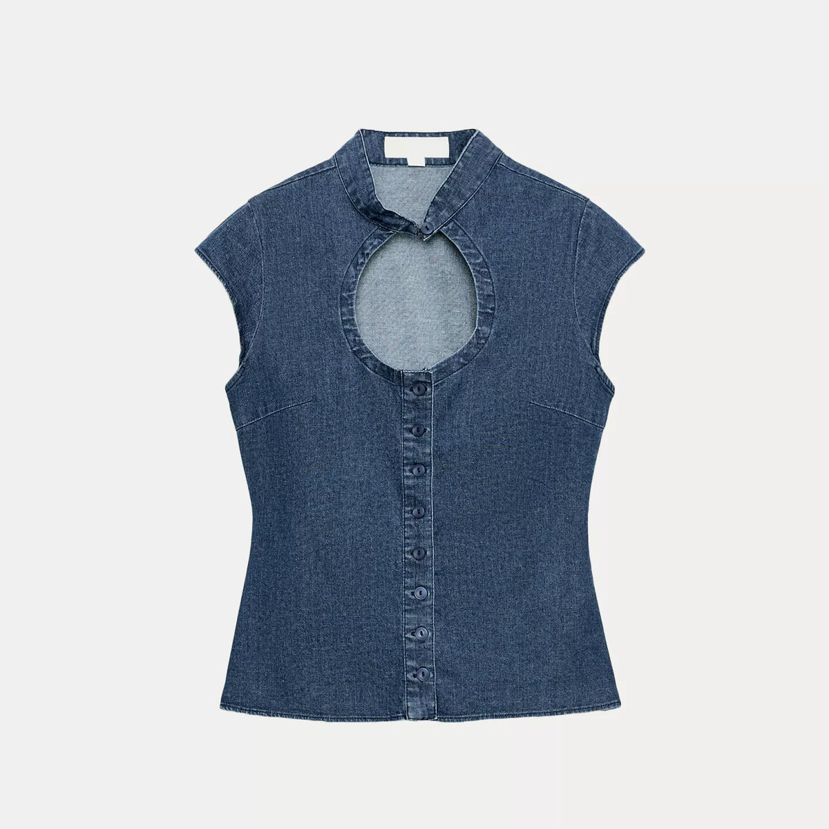 Denim-Effect Top and Belted Pleated Trousers Set